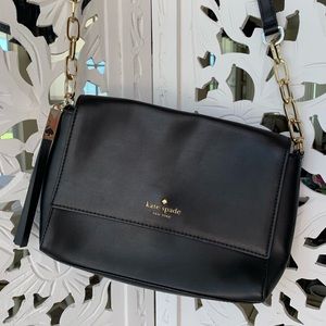 Kate Spade Black Leather Gold Link Crossbody
